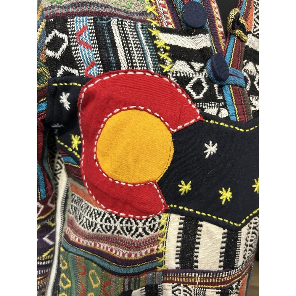NWOT Rising International Colorado Nights Patchwork Hoody Poncho Size Medium - Picture 5 of 8